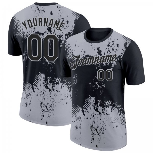 Custom Black Gray 3D Pattern Design Dripping Splatter Art Performance T-Shirt