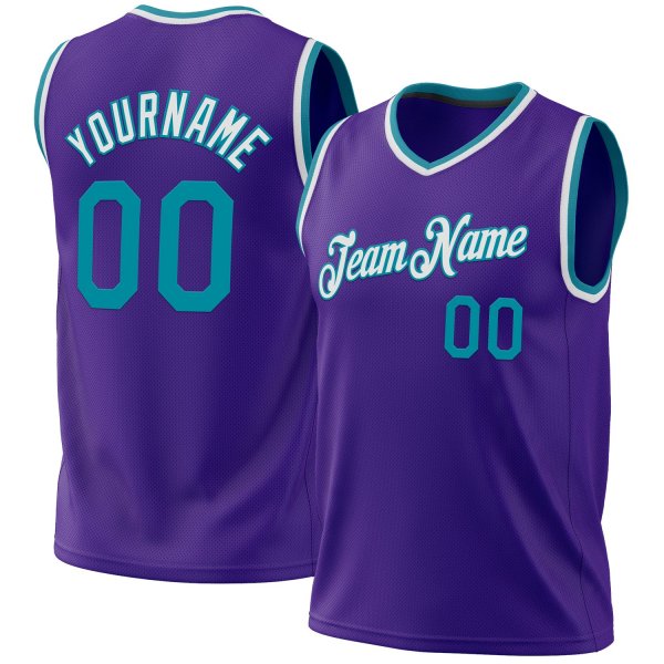 Custom Purple Teal-White Authentic Throwback Basketball Jersey