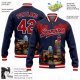 Custom Navy Red-White Boston Massachusetts City Edition 3D Bomber Full-Snap Varsity Letterman Jacket