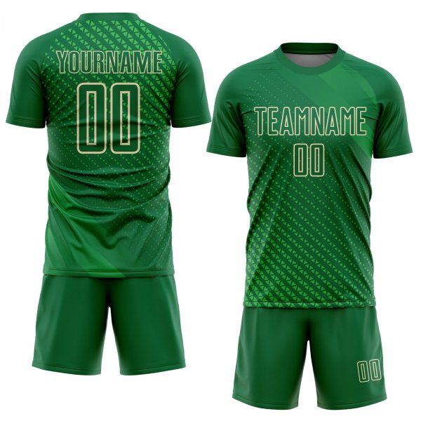 Custom Kelly Green City Cream Geometric Shapes Sublimation Soccer Uniform Jersey