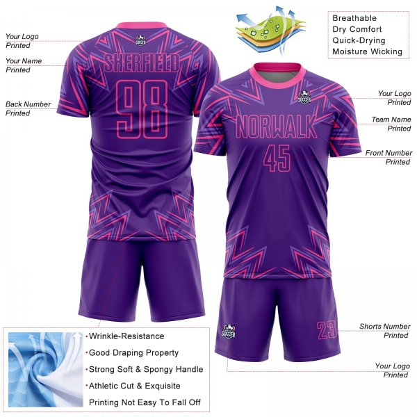 Custom Purple Pink Geometric Shapes Sublimation Soccer Uniform Jersey