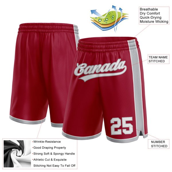 Custom Maroon White-Gray Authentic Basketball Shorts