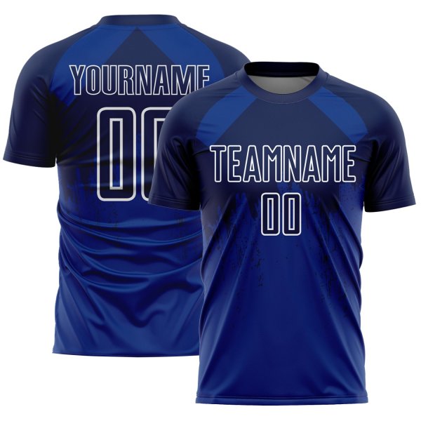 Custom Royal Navy-White Dripping Splatter Art Sublimation Soccer Uniform Jersey